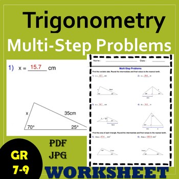 Preview of Multi-Step Problems - Trigonometry Worksheets - Algebra 1 - Trigonometry