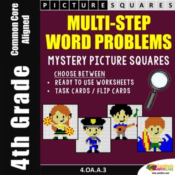 Preview of 4th Grade Multi-Step, 2-Step Word Problems Worksheets Task Cards Activities
