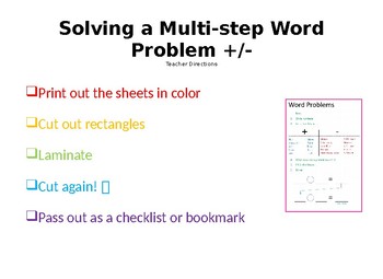 Preview of Multi-Step Word Problem Bookmark