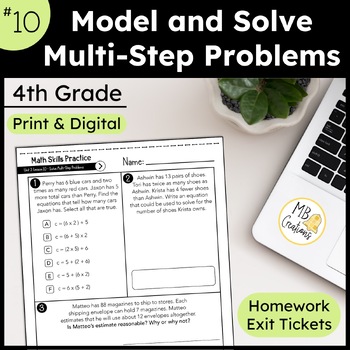 Preview of Solve Multi-Step Word Problem Worksheets L10 4th Grade iReady Math Exit Tickets