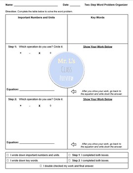 Preview of Multi-Step Word Problem Graphic Organizer