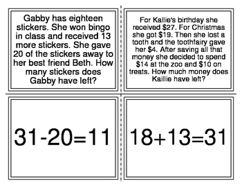 Preview of Multi-Step Word Problem Number Sentence Matching Activity (TEK 2.4C) (Level 2)