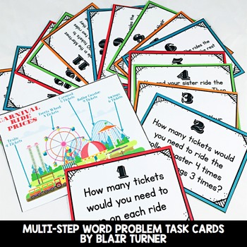 Preview of Multi-Step Word Problem Task Cards: 4th Grade Math Centers 4.OA.3
