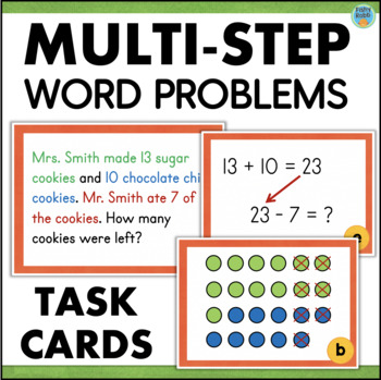Preview of Two Step Multi Step Addition & Subtraction Word Problems Math Task Cards
