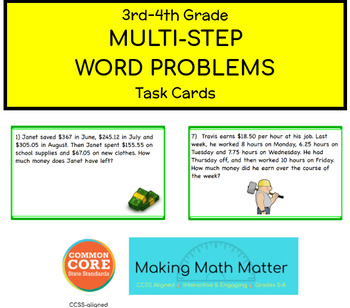 Preview of Multi-Step Word Problems Task Cards