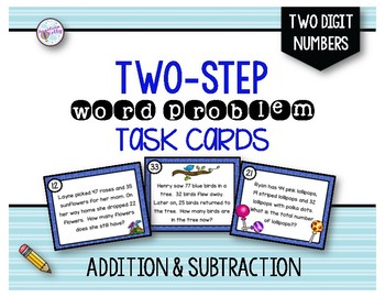 Preview of Two Step Addition and Subtraction Word Problems with 2 digit Numbers
