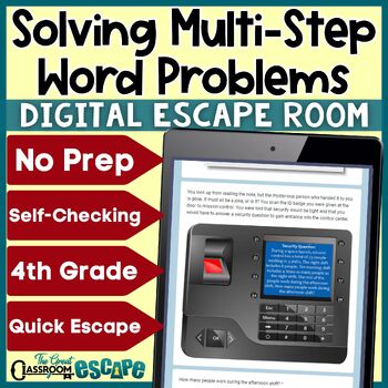 Preview of Multi-Step Word Problems Digital Escape Room 4th Grade Math Standard 4.OA.A.3