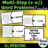 Multi-Step Word Problems Puzzle Math Center | All Four Operations