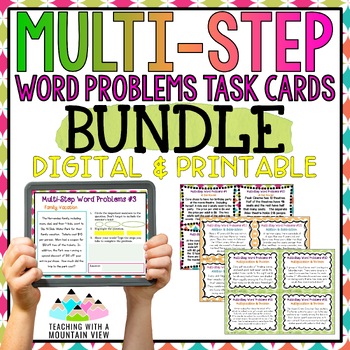 Preview of Multi-Step Word Problems Task Card BUNDLE