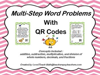 Preview of Multi-Step Word Problems Task Cards with QR Codes