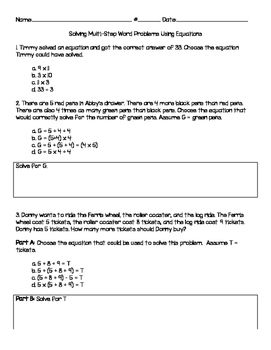 Preview of 3.OA.D.8 Multi Step Word Problems Using Equations