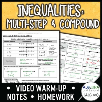 Preview of Multi-Step and Compound Inequalities Lesson | Warm-Up | Guided Notes | Homework