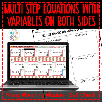 Preview of Multi Step equations with variables on Both Sides Christmas Math Activity