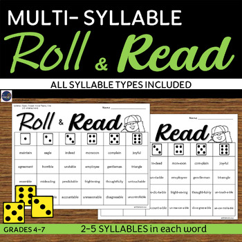 Preview of Multi-Syllable Words Roll & Read Game Decoding Activity Grades 4-7 No Prep