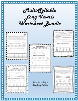 Preview of Multi-Syllable Long Vowels Worksheet Bundle LONG A, E, I, O, U