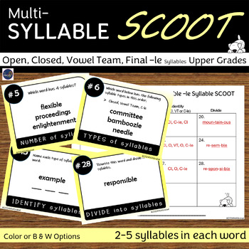 Preview of Multi-Syllable SCOOT Word Game Decoding Activity Grades 4-8 No Prep