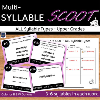 Preview of Multi-Syllable Words SCOOT Game Activity for Grades 4-8 ALL Types CHALLENGING