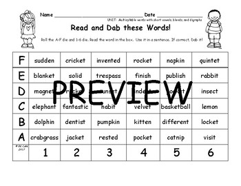 multi syllable short vowel words with blends and digraphs