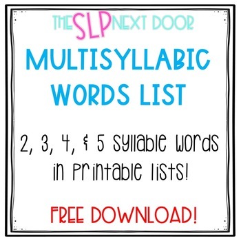 Preview of List of Multiple Syllable Words | Free Word List!