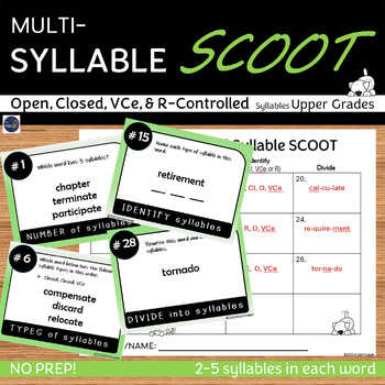Preview of Multi-Syllable Words SCOOT Game Decoding Activity Grades 4-8 No Prep