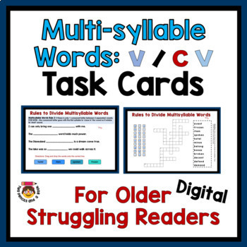 Preview of Multi-Syllable Word TASK CARDS for Older Students V/CV - Standards Aligned