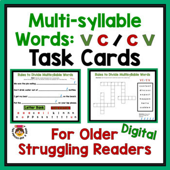 Preview of Multi-Syllable Word TASK CARDS for Older Students VC/CV