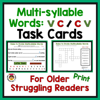 Preview of Multi-Syllable Word TASK CARDS for Older Students VC/CV Science of Reading