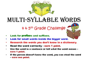 Multi-Syllable Words 4th & 5th Grade Challenge by Joanne Warner | TpT