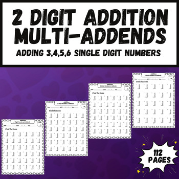 Preview of Multi-addends 2 digit numbers worksheets,Adding 3,4,5,6 double digit numbers