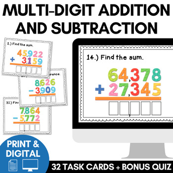 Preview of Multi-digit Addition and Subtraction Digital Task Cards