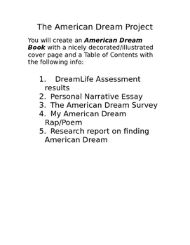 Preview of Multi-genre Writing Project on the American Dream