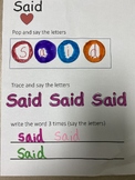 Multi-sensory (heart words/sight words) practice and activities