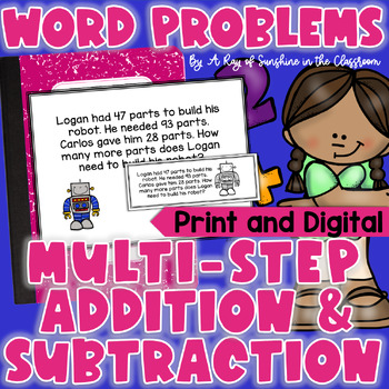 Preview of Multi step Addition and Subtraction Word Problems Print and Digital
