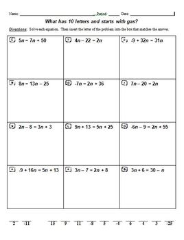 Multi-step Equations Riddle Sheet by Sunshine Math | TpT