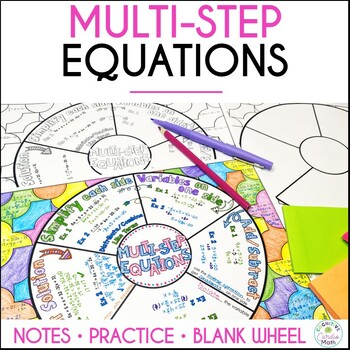 Preview of Solving Multi-step Equations Guided Notes & Practice 7th Grade Doodle Math Wheel
