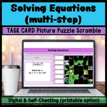 Preview of Multi-step Equations Task Card Picture Puzzle