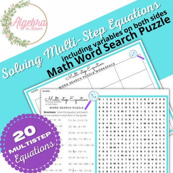 Preview of Multi step Equations with Variables on both sides// Math Word Search Puzzle