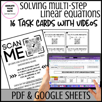 Preview of Algebra 1 Linear Equations | Video Lessons | Task Cards | PDF & Digital