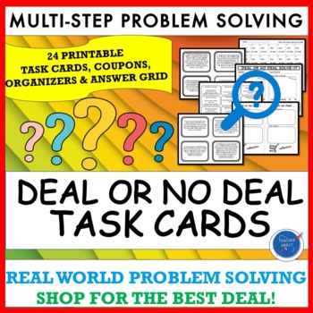 Preview of Multi-step Problem Solving Task Cards | Real World Money Deal or No Deal