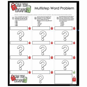 Preview of Multi-step Word Problem Escape Room