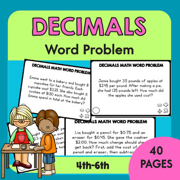 Preview of 40 Multi step Word Problems Story Task Cards | Multiplication Division Decimals