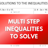 Multi Step Inequalities Worksheet with key answers and the