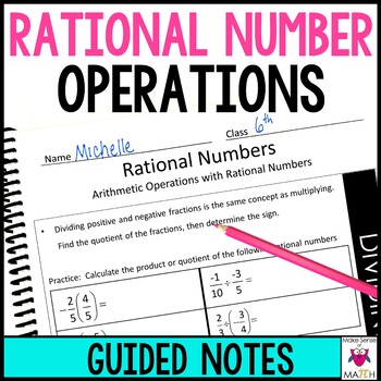 Preview of Rational Numbers Operations Guided Notes | Positive & Negative Fractions & Dec.