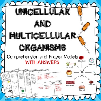 Preview of Unicellular vs multicellular organisms ~ PAIRS ACTIVITY & FRAYER + ANSWERS