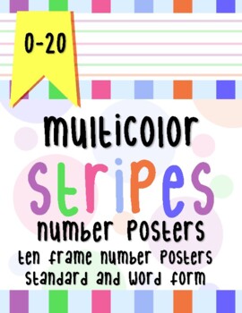 Preview of Multicolor Stripes Ten Frame Number Poster Set