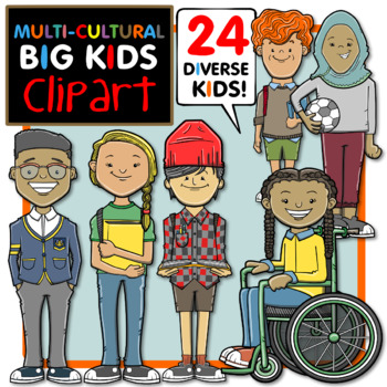 Preview of Multicultural Big Kids - Older School Kids Clip Art