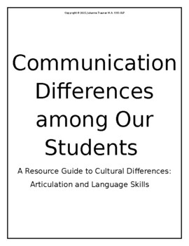 Preview of Multicultural Differences Resources: Articulation & Language