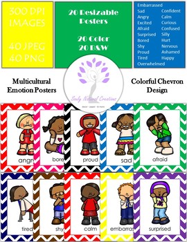 Preview of Multicultural Emotion Posters Chevron Design