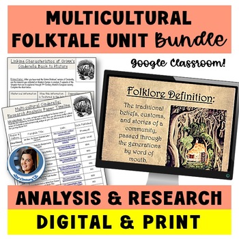 Preview of Cinderella Fairy Tales Folktale Unit - Print & Digital Folklore Research Bundle
