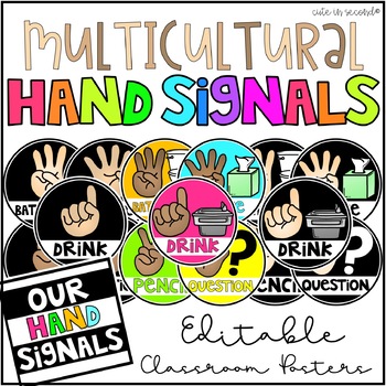 Multicultural Hand Signal Editable Classroom Signs by Cute in Second